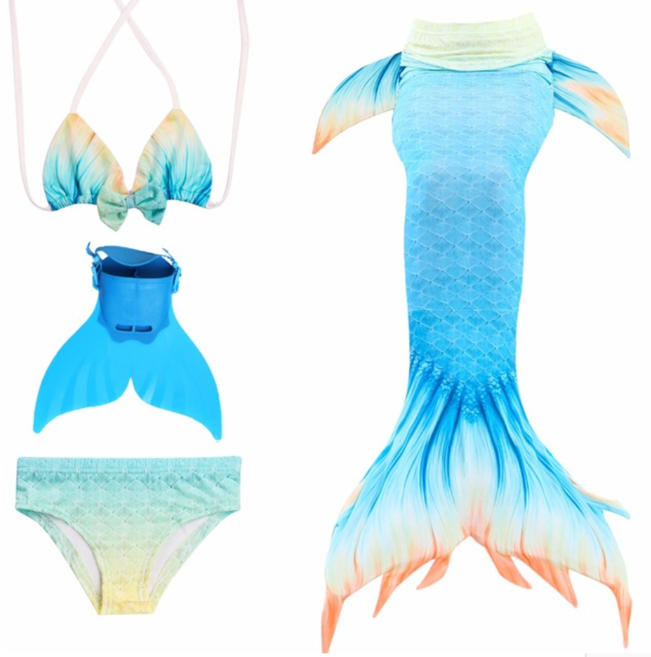Kids Mermaid Swimming Tail Swimsuit Cosplay Mermaid Tails H with Fins Monofin Flipper for Girls