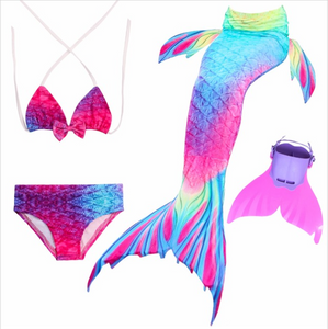 Kids Mermaid Swimming Tail Swimsuit Cosplay Mermaid Tails J with Fins Monofin Flipper for Girls
