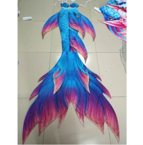 Blue Swimmable Mermaid Tails with purple Fins for Adults Women with Monofin