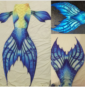 Swimmable Mermaid Yellow fish, blue fish tails and fins Tails for Adults Women with Monofin