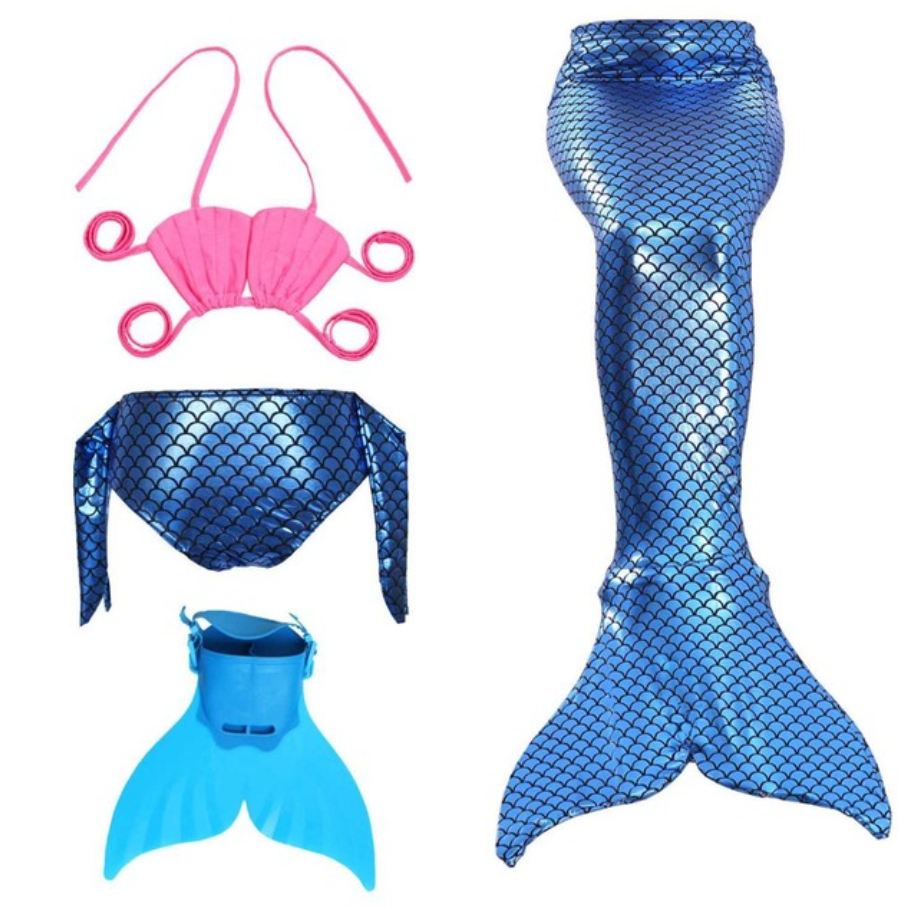 Best Swimmable Mermaid Tail Swimsuit Bikini for Kids Dark Blue Mermaid Tail Girls Swimsuit with Fins Monofin Flipper