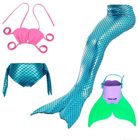 Best Swimmable Mermaid Tail Swimsuit Bikini for Kids Light Green Mermaid Tail Girls Swimsuit with Fins Monofin Flipper
