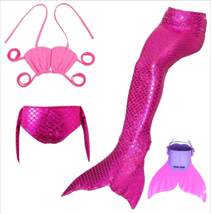 Best Swimmable Mermaid Tail Swimsuit Bikini for Kids Pink Mermaid Tail Girls Swimsuit with Fins Monofin Flipper