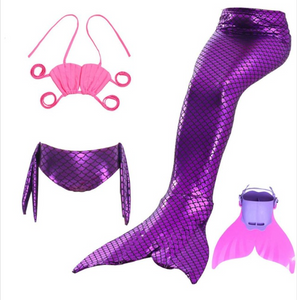Best Swimmable Mermaid Tail Swimsuit Bikini for Kids Purple Mermaid Tail Girls Swimsuit with Fins Monofin Flipper