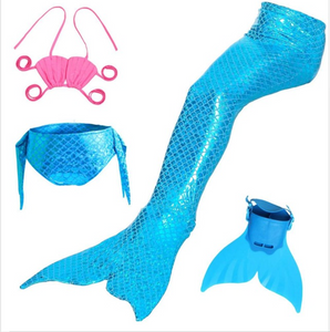 Best Swimmable Mermaid Tail Swimsuit Bikini for Kids Blue Mermaid Tail Girls Swimsuit with Fins Monofin Flipper