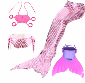 Best Swimmable Mermaid Tail Swimsuit Bikini for Kids Light Pink Mermaid Tail Girls Swimsuit with Fins Monofin Flipper