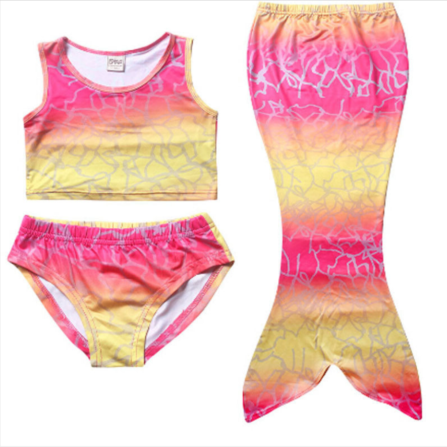 Kids Mermaid Tail for Swimming Swimsuit Bikini for Girls Rainbow Mermaid Tail Swimwear Bathing Suit Cosplay Costume