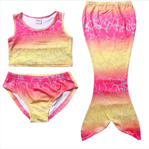 Kids Mermaid Tail for Swimming Swimsuit Bikini for Girls Rainbow Mermaid Tail Swimwear Bathing Suit Cosplay Costume