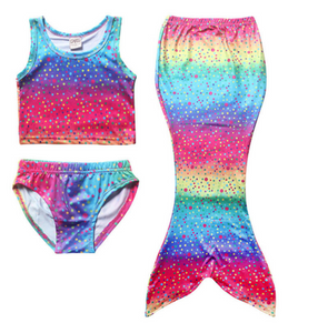 Kids Mermaid Tail for Swimming Swimsuit Bikini for Girls B Rainbow Mermaid Tail Swimwear Bathing Suit Cosplay Costume