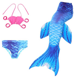 Cheap Mermaid Tail for Kids Swimmable Swimsuit Bikini Mermaid 3 Pieces Bikini Bathing Set J Children Summer Swimming Dress