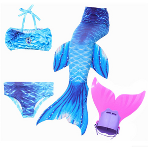 Mermaid Swim Tail Swimsuit Bikini Swimmable for Kids J with Fins Monofin Flipper for Girls