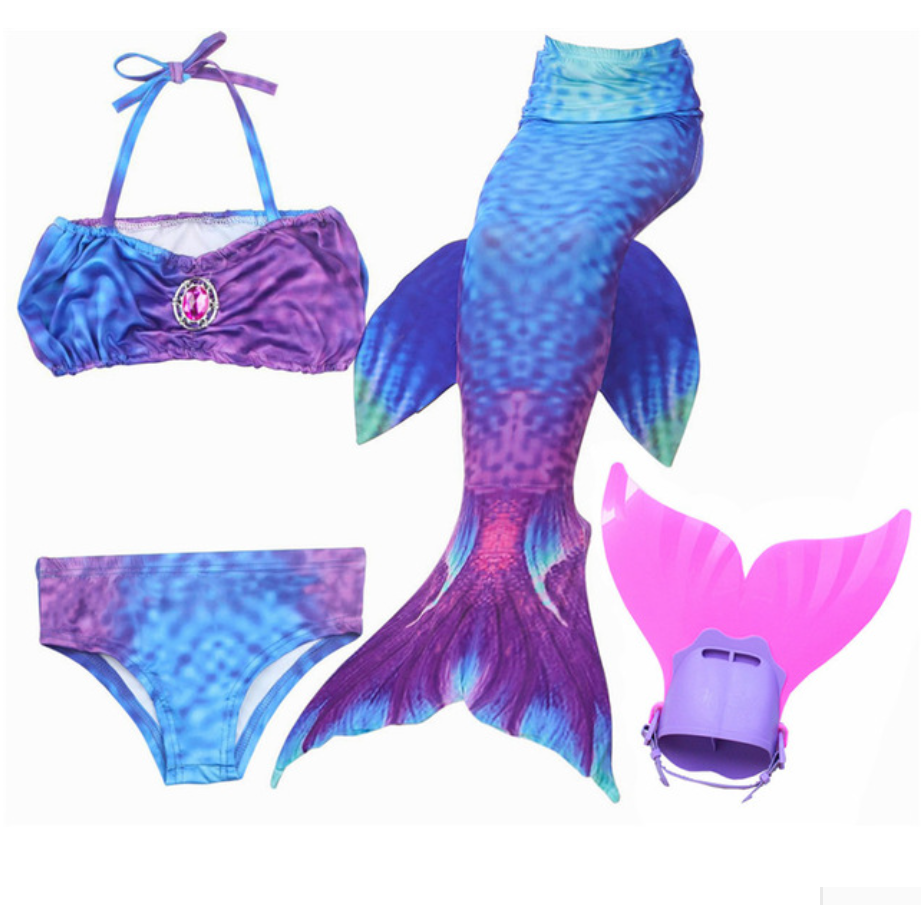 Mermaid Swim Tail Swimsuit Bikini Swimmable for Kids K with Fins Monofin Flipper for Girls