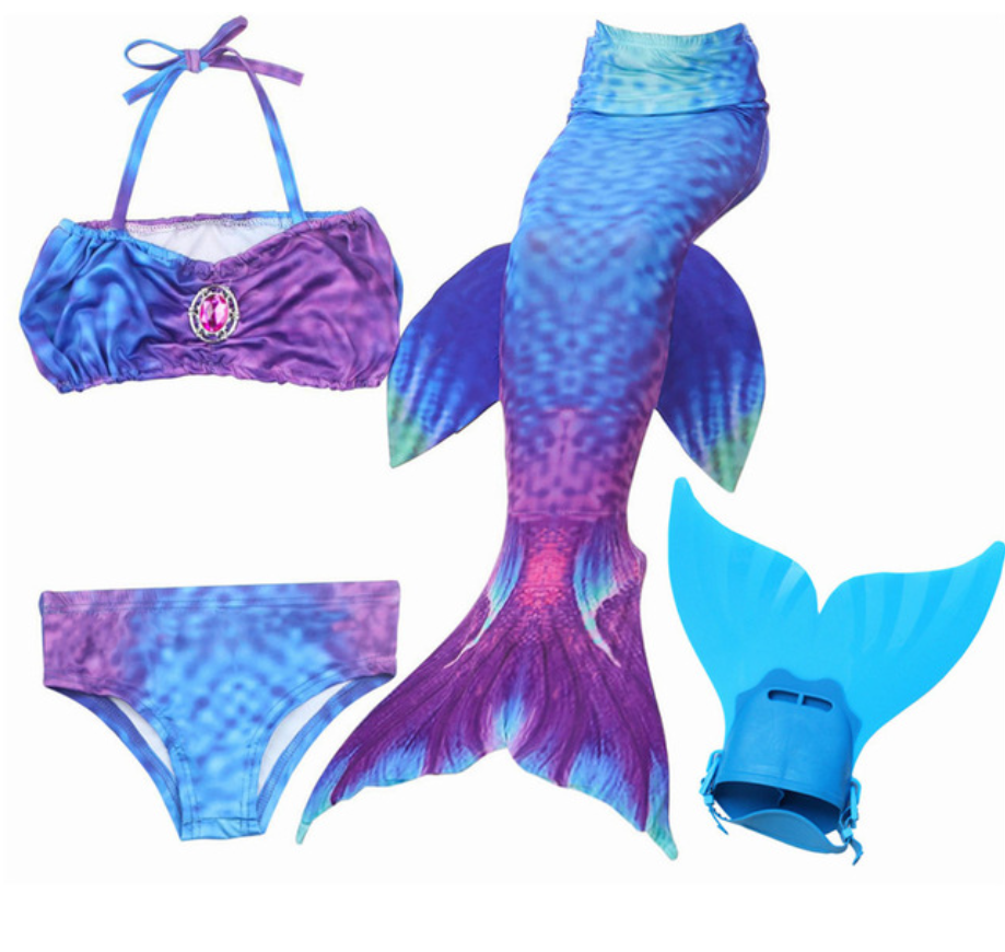Mermaid Swim Tail Swimsuit Bikini Swimmable for Kids M with Fins Monofin Flipper for Girls