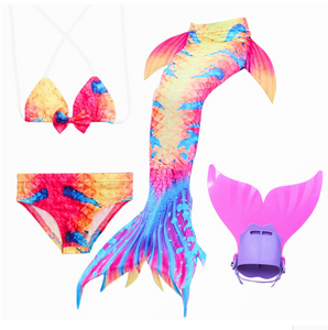 Mermaid Swim Tail Swimsuit Bikini Swimmable for Kids L with Fins Monofin Flipper for Girls