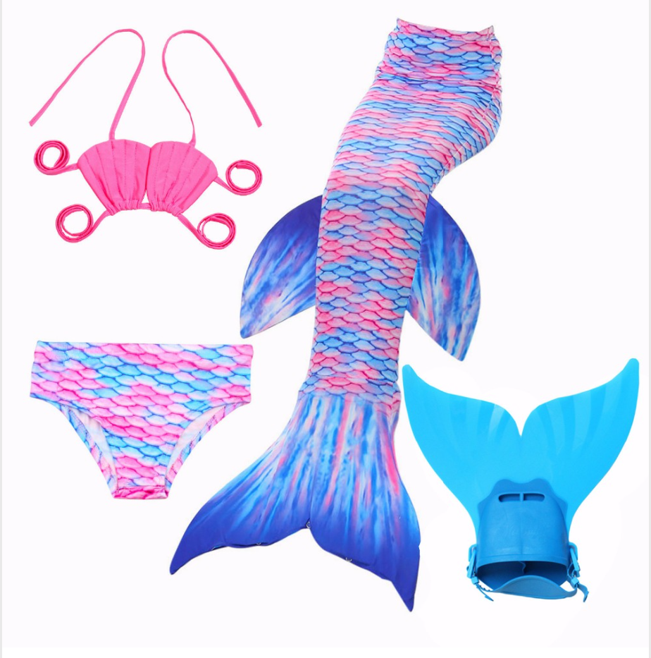 Mermaid Swim Tail Swimsuit Bikini Swimmable for Kids B with Fins Monofin Flipper for Girls