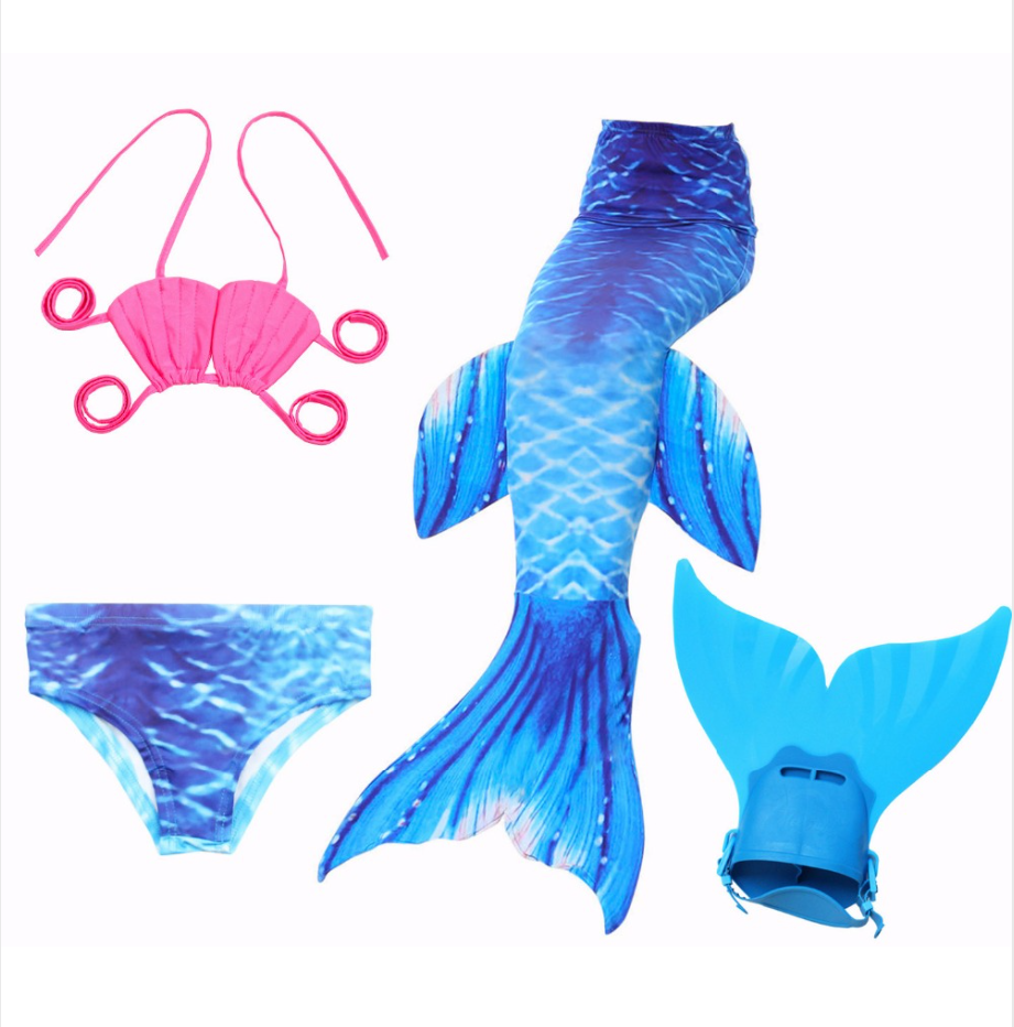 Mermaid Swim Tail Swimsuit Bikini Swimmable for Kids D with Fins Monofin Flipper for Girls