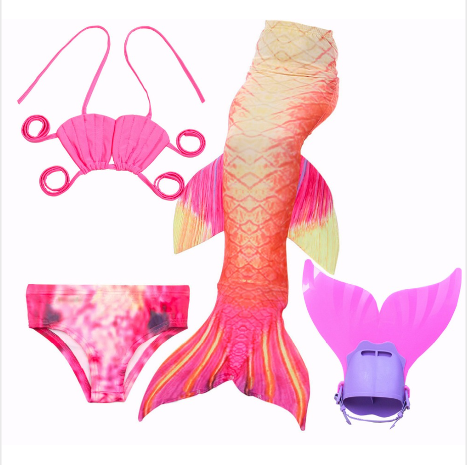 Mermaid Swim Tail Swimsuit Bikini Swimmable for Kids E with Fins Monofin Flipper for Girls