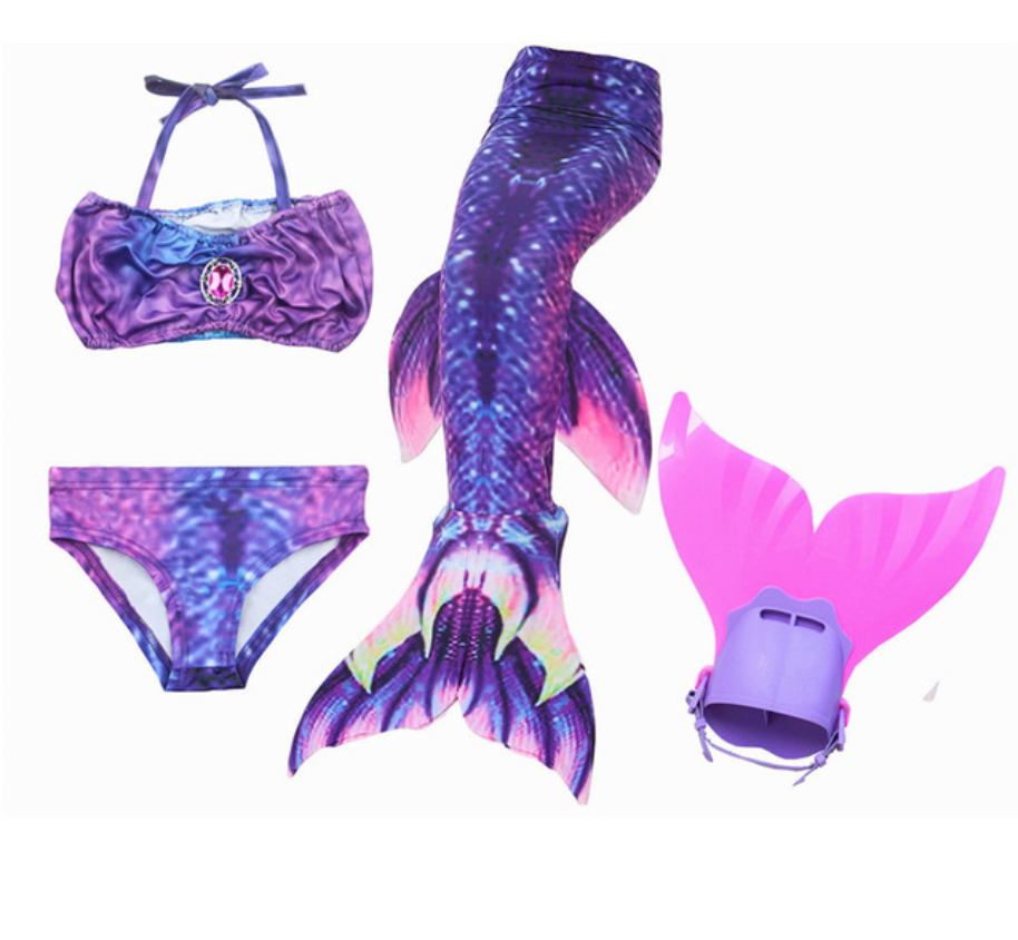 Mermaid Swim Tail Swimsuit Bikini Swimmable for Kids I with Fins Monofin Flipper for Girls