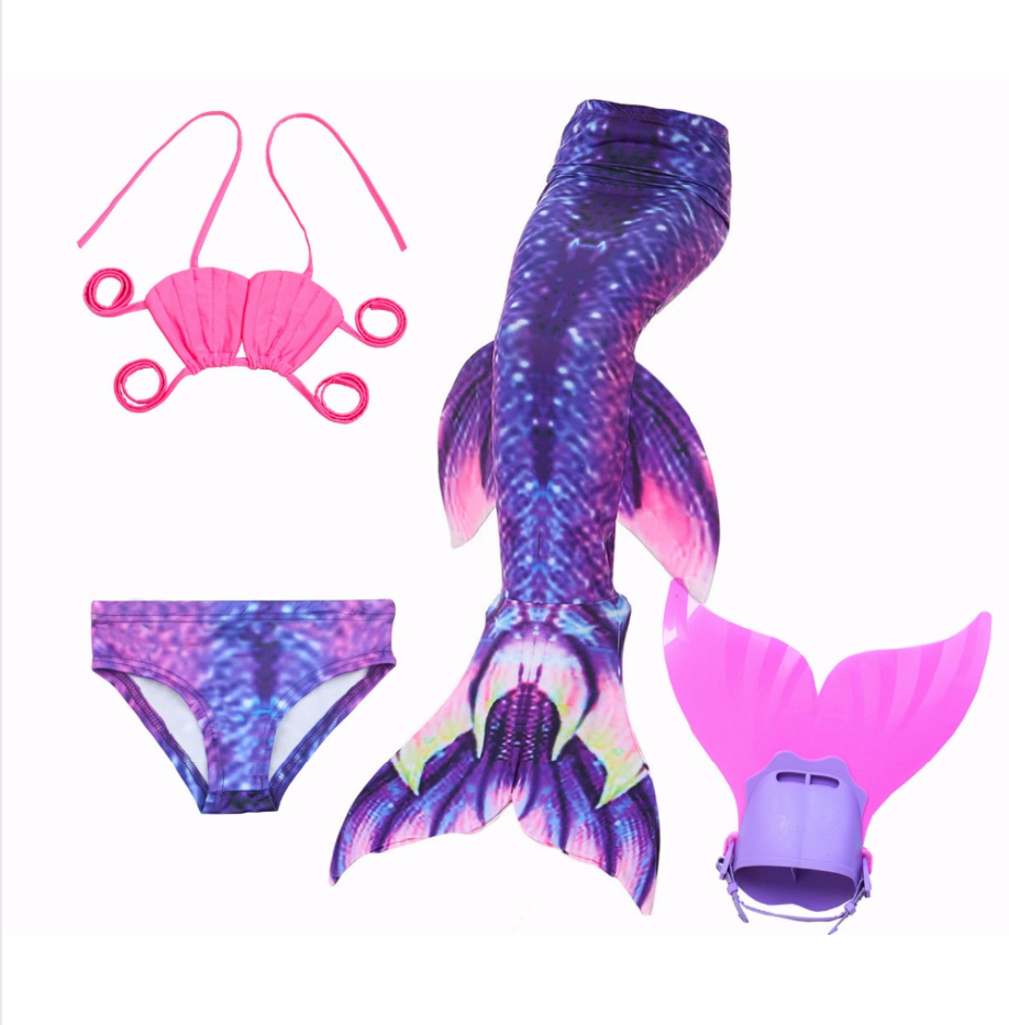 Mermaid Swim Tail Swimsuit Bikini Swimmable for Kids Q with Fins Monofin Flipper for Girls