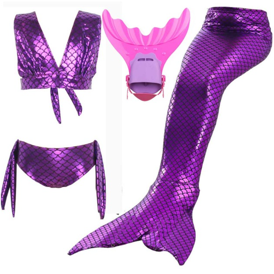Kids Swimmable Mermaid Swimsuit Bikini Purple for Cheap Mermaid Tail with Fins Monofin Flipper for Girls