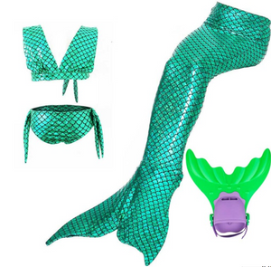Kids Swimmable Mermaid Swimsuit Bikini Green for Cheap Mermaid Tail with Fins Monofin Flipper for Girls
