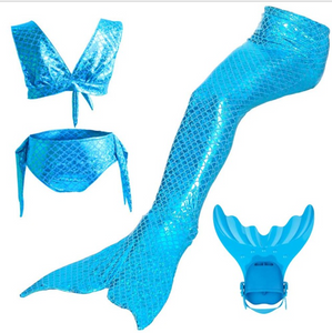 Kids Swimmable Mermaid Swimsuit Bikini Blue for Cheap Mermaid Tail with Fins Monofin Flipper for Girls