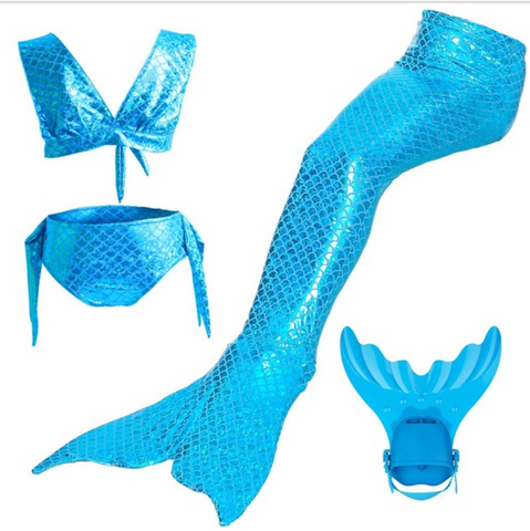 Kids Swimmable Mermaid Swimsuit Bikini Blue for Cheap Mermaid Tail with Fins Monofin Flipper for Girls
