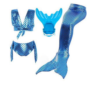 Kids Swimmable Mermaid Swimsuit Bikini Dark Blue for Cheap Mermaid Tail with Fins Monofin Flipper for Girls
