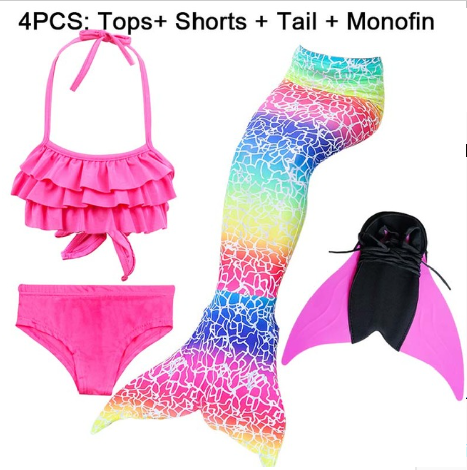 Girls Best Kids Mermaid Tail Swimwear Bikini for Swimming F with Fins Monofin Flipper for Girls