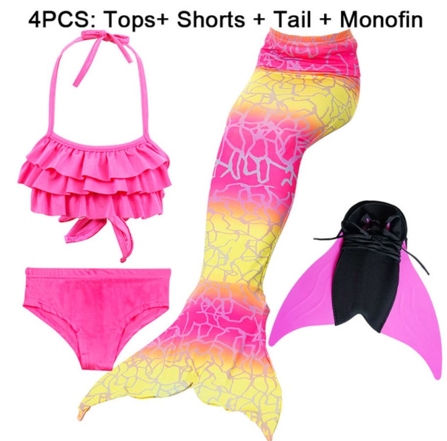 Girls Best Kids Mermaid Tail Swimwear Bikini for Swimming H with Fins Monofin Flipper for Girls