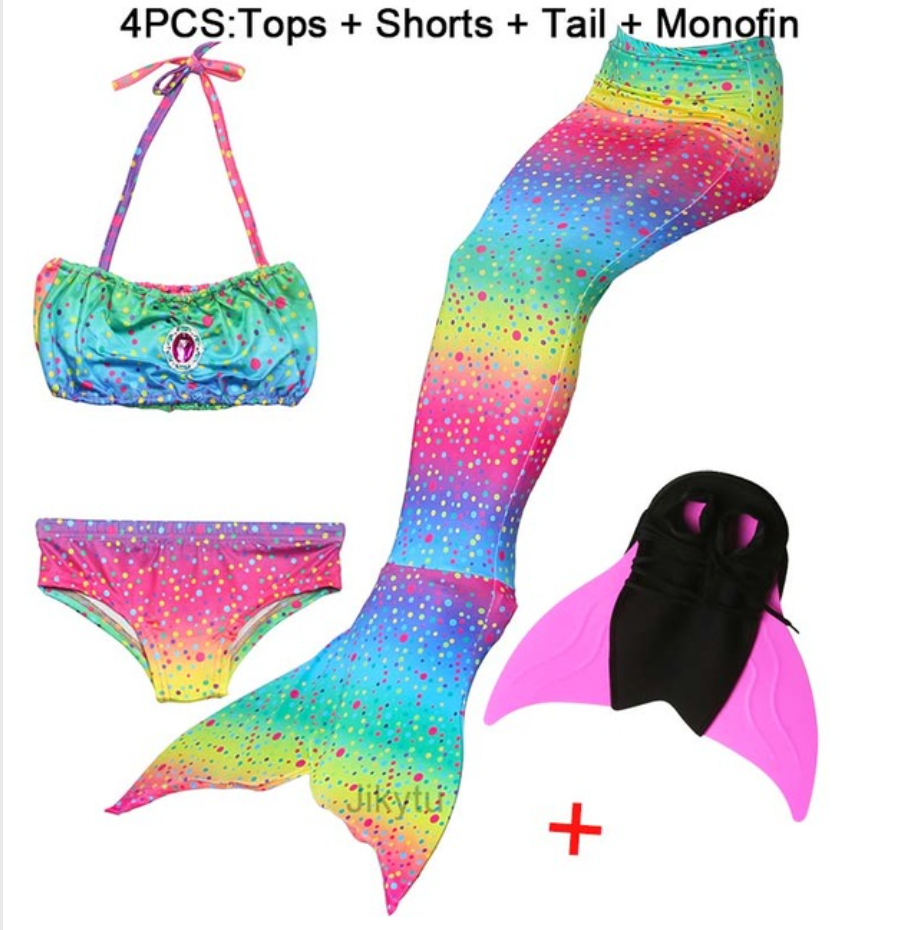 Girls Best Kids Mermaid Tail Swimwear Bikini for Swimming D with Fins Monofin Flipper for Girls