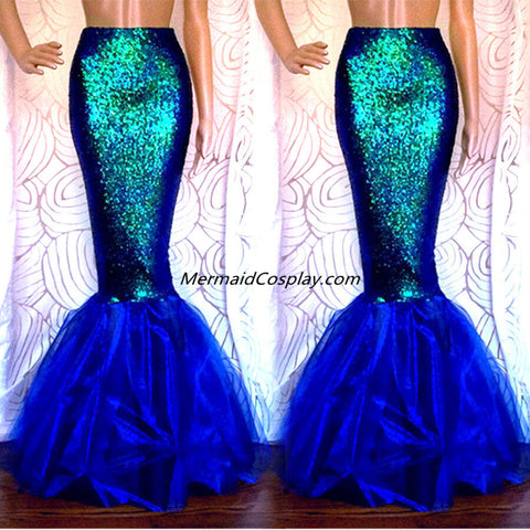 Custom Sexy Fancy Sequins Green Mermaid Skirt for Adults