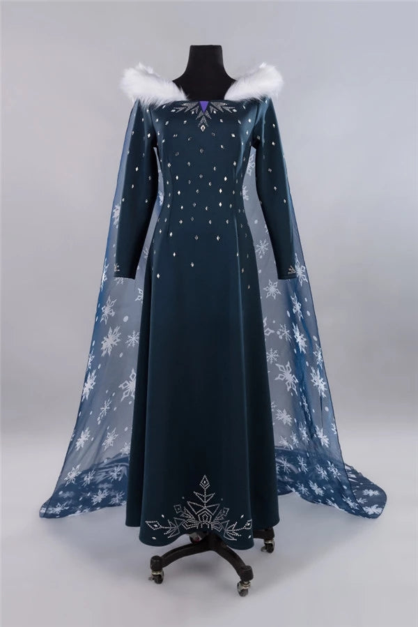 Elsa Winter Costume for Adult Frozen Elsa Cosplay Dress with Cape