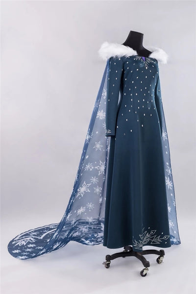 Elsa Winter Costume for Adult Frozen Elsa Cosplay Dress with Cape