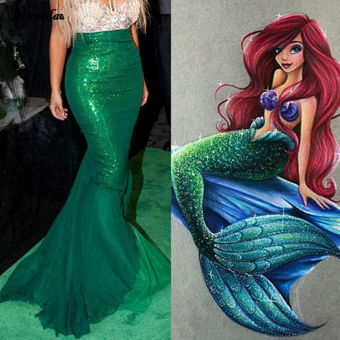 Mermaid Tail Costume Long Green Skirt Tail Only