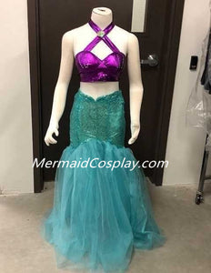 Purple Top Green Mermaid Costume Fins Fish Mermaid Tail Cosplay Costume